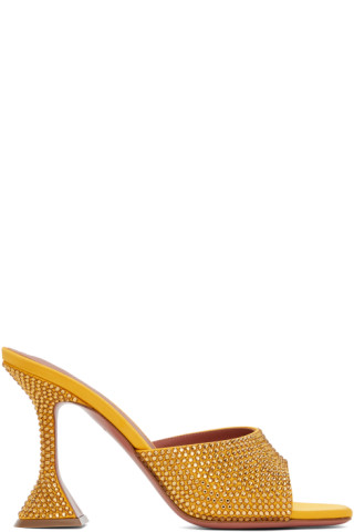 サンダル・ミュール AMINA MUADDI SLIPPER (GIULYSLIPPER YELLOW) Yellow Lupita Crystal Slipper Heeled Sandals by Amina Muaddi