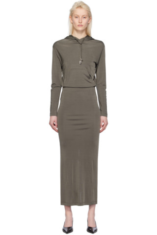 dion lee viscose jersey gathered dress Khaki Maxi by on Sale INSTOCK-2