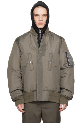 sacai: Khaki Zip Reversible Bomber Jacket | SSENSE