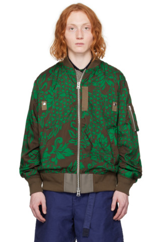【sacai】 ネイビー＆グリーン パネル ボンバージャケット sacai - sacai / サカイ | 異素材 MA-1 ニット ドッキング