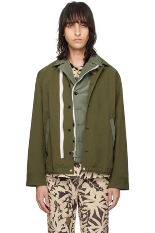 sacai: Khaki Layered Jacket | SSENSE