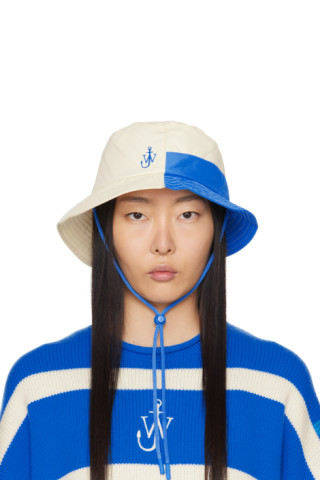 JW Anderson: White & Blue Asymmetric Bucket Hat