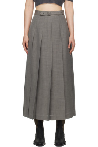 Gray Pleated Midi Skirt by AURALEE on Sale