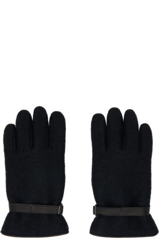 AURALEE - Black Brushed Alpaca Wool Melton Gloves