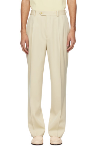 AURALEE: Beige Two-Tuck Trousers | SSENSE AURALEE: Beige Two-Tuck Trousers | SSENSE