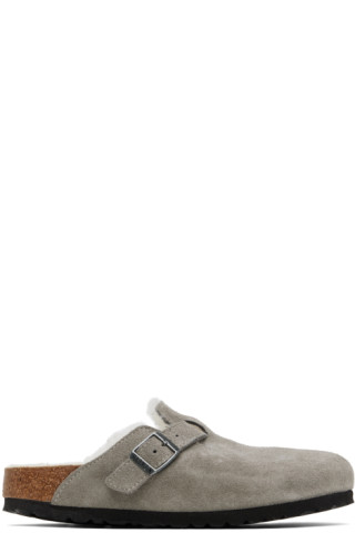 【関税込み】Birkenstock グレー ナロー Boston クロッグ Birkenstock: グレー シアリング ナロー Boston クロッグ