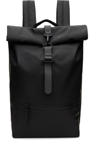 RAINS: Black Rolltop Backpack