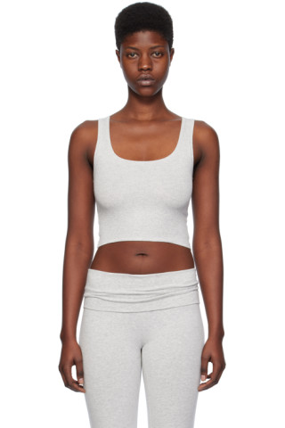 SKIMS: Gray Cotton Rib Tank Top