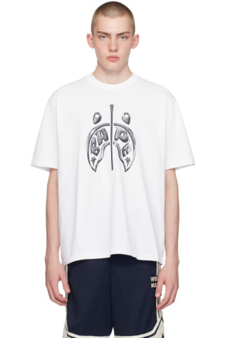 BAPE: White Mad Shark T-Shirt | SSENSE