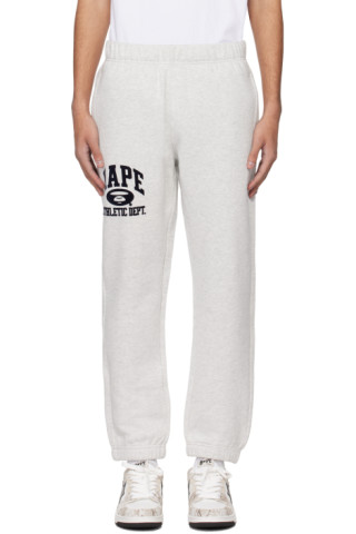 AAPE by A Bathing Ape: Gray Embroidered Sweatpants | SSENSE Canada