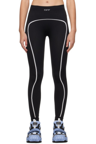 Off-White logo-waistband perforated leggings - Black