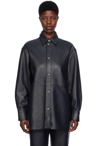 【関税込み】Studio Nicholson ブラック Santos レザーシャツ 241608F064000_1.jpg