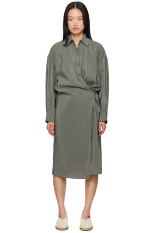 LEMAIRE crinkled wrap midi dress - Grey