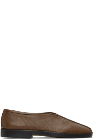 Brown Flat Piped Slippers by LEMAIRE on Sale