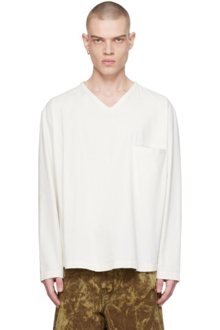 【関税込み】LEMAIRE ネイビー Vネック 長袖Tシャツ original] ウィザーVネックレイヤード長袖Tシャツ