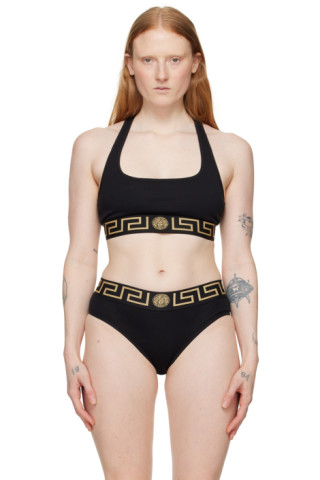 Versace Underwear Black Greca Border Sports Bra for Women