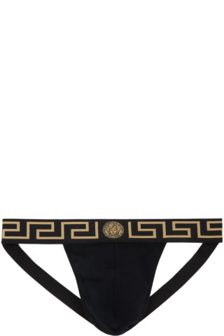 Versace Underwear: Black Greca Border Jockstraps