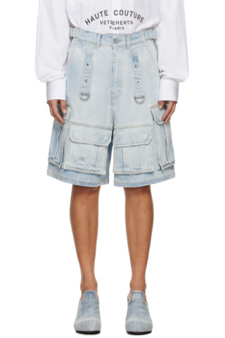 【関税込み】VETEMENTS ブルー フェード デニムショートパンツ 241669F088009_1.jpg