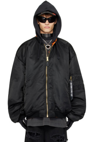 VETEMENTS: Black Alpha Industries Edition Reversible Bomber Jacket | SSENSE