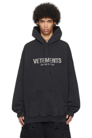 VETEMENTS: Black Crystal-Cut Hoodie | SSENSE