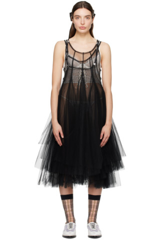 Noir Kei Ninomiya: Black Layered Midi Dress | SSENSE