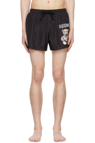 Moschinoのブラック プリント スイムショーツがセール中