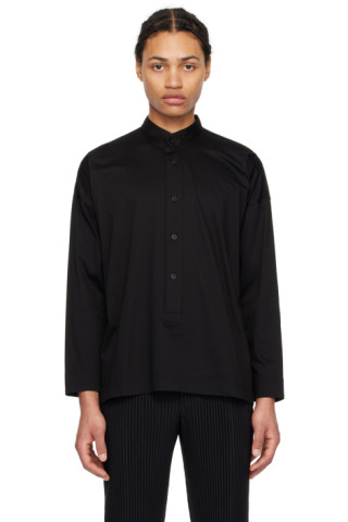 HOMME PLISSÉ ISSEY MIYAKE: Black Band Collar Shirt | SSENSE