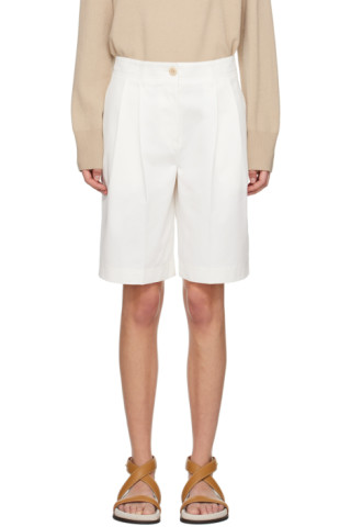 ショートパンツ TOTEME Women Shorts Burmudas 92495 252WRB0246FB0379 91047 White Wide-Leg Shorts by TOTEME on Sale