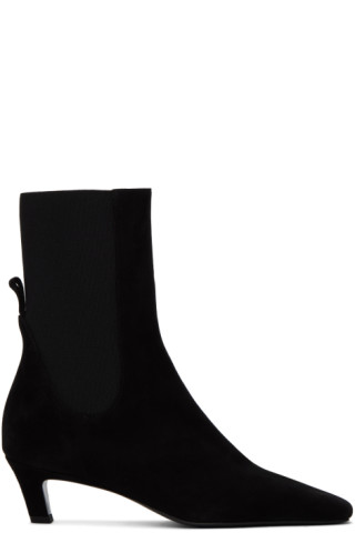 The Mid Heel Suede Boot black – TOTEME