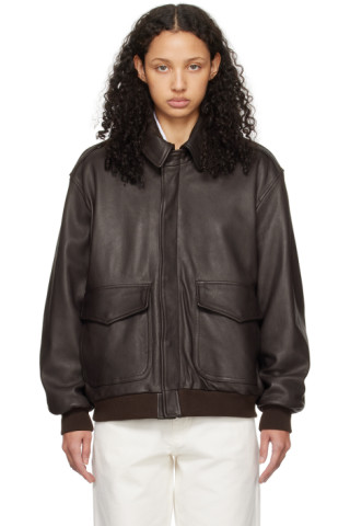 HommeGirls: Brown Zip Leather Bomber Jacket | SSENSE Canada