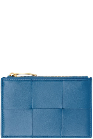 Bottega Veneta ブルー Cassette ジップカードケース Bottega Veneta: ブルー Cassette ジップカードケース | SSENSE 日本