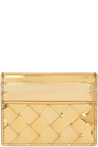 Bottega Veneta: Gold Intrecciato Card Holder | SSENSE