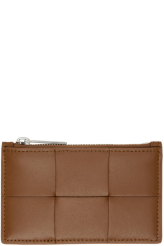 Bottega Veneta ブラウン&ネイビーCassette ジップカードケース Bottega Veneta: ブラウン&ネイビー Cassette ジップカード
