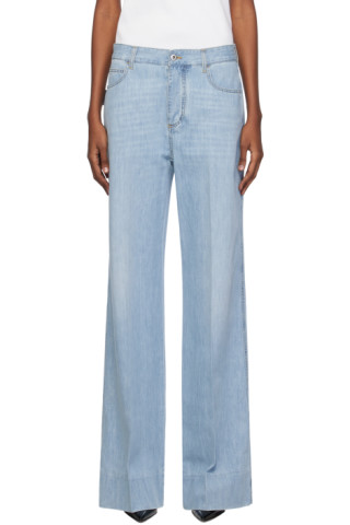 デニム・ジーパン BOTTEGA VENETA FLARED-LEG DENIM JEANS Bottega Veneta: Blue Wide-Leg Jeans | SSENSE