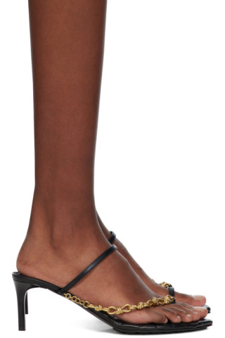 Bottega Veneta: Black Leaf Sandals | SSENSE