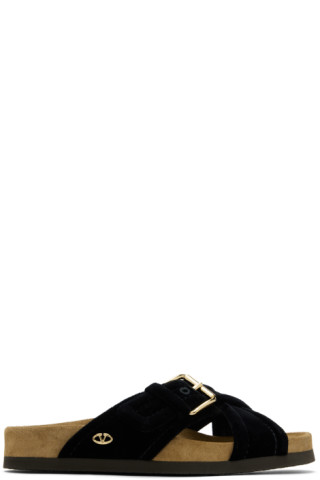 Black Fussfriend Velvet Sandals by Valentino Garavani on Sale