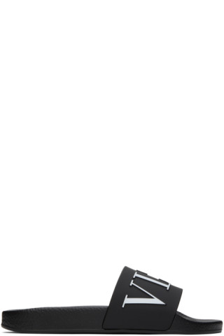 Valentino Garavani★ブラック&ホワイト VLTN プールスライド Black & White 'VLTN' Pool Slides by Valentino Garavani on Sale