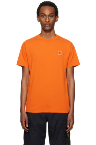 Stone Island: Orange Fissato Garment-Dyed T-Shirt | SSENSE