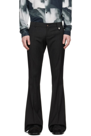 Black Pinstripe Trousers by EGONlab on Sale
