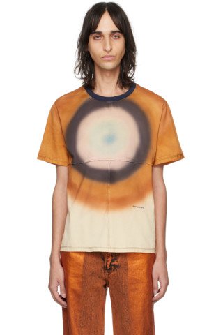 【関税込み】Eckhaus Latta オレンジ&ブラウン Lapped Tシャツ 241830M213003_1.jpg