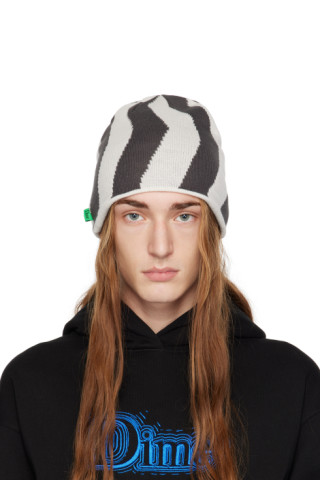 Dime - White & Gray Spiral Skullcap Beanie