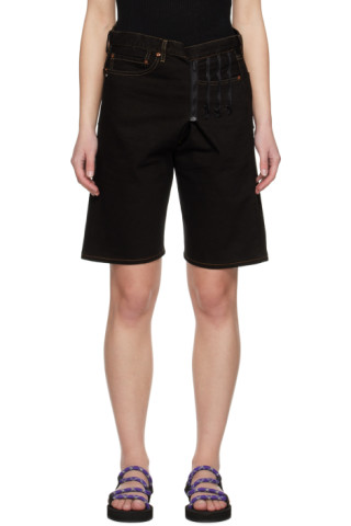 Black Upcycled Denim Shorts by Bless on Sale