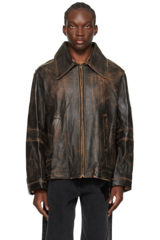 Martine Rose - Brown A Line Leather Jacket