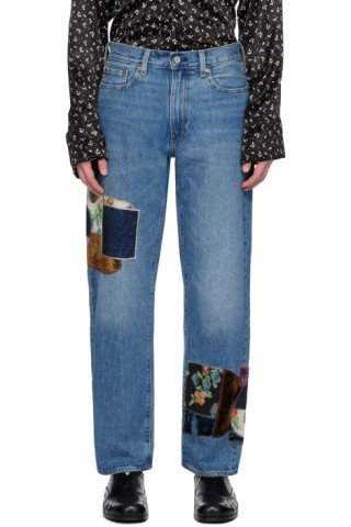 Anna Sui: SSENSE Exclusive Blue Patchwork Denim Jeans | SSENSE