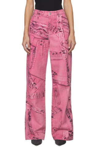 Blumarine Applique-detail High-waisted Wide-leg Jeans In Pink