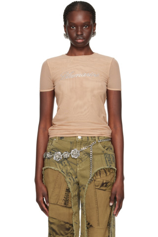 【関税込み】Blumarine ベージュ ラインストーン Tシャツ Blumarineのベージュ ラインストーン トップスがセール中