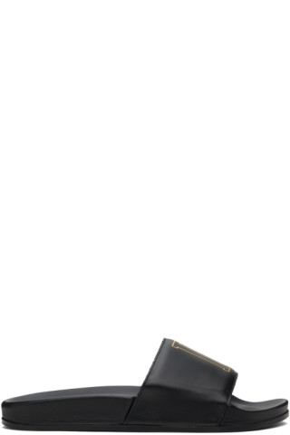 サンダル RHUDE Men Sandals Black RHPS24FO06619669 1669 Black Leather Pool Slides by Rhude on Sale