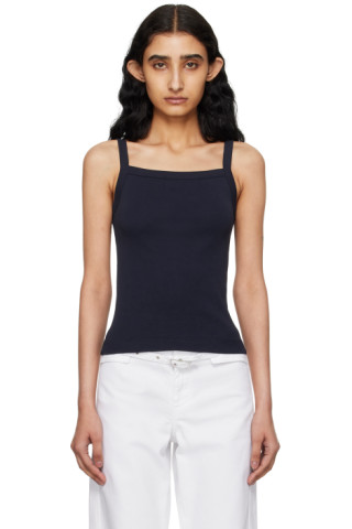 Navy May square-neck organic-cotton cami top, FLORE FLORE