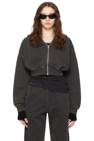 Cropped zip-up cotton hoodie in black - Entire Studios