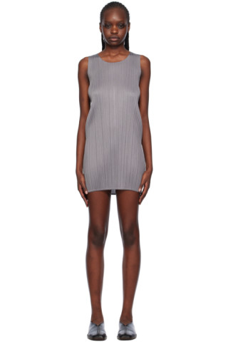 PLEATS PLEASE ISSEY MIYAKE: Gray Basics Minidress | SSENSE PLEATS PLEASE ISSEY MIYAKE: Gray Basics Minidress | SSENSE